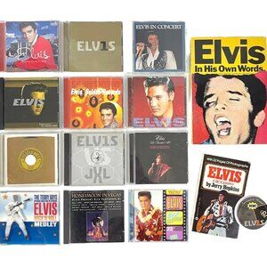 Elvis Presley 15 Item Bundle CDs Bio Books Button Own Words Hits Remixes Concert